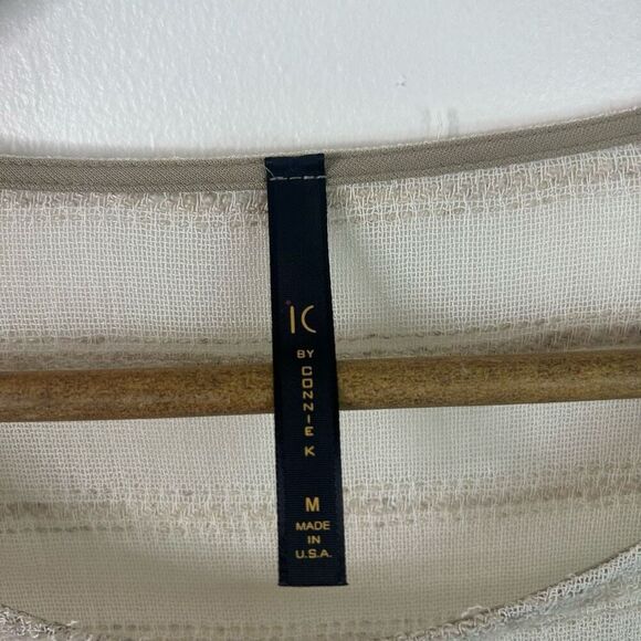 IC By Connie K Beige Striped Linen Blend Asymmetrical Blouse Womens Size M Artsy - Picture 6 of 12